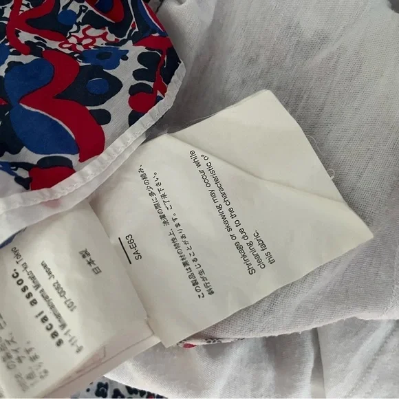 SOLD SACAI sz 2 S WHITE Linen Tee Flare Back Floral Print Short Sleeve Tshirt - Picture 12 of 12